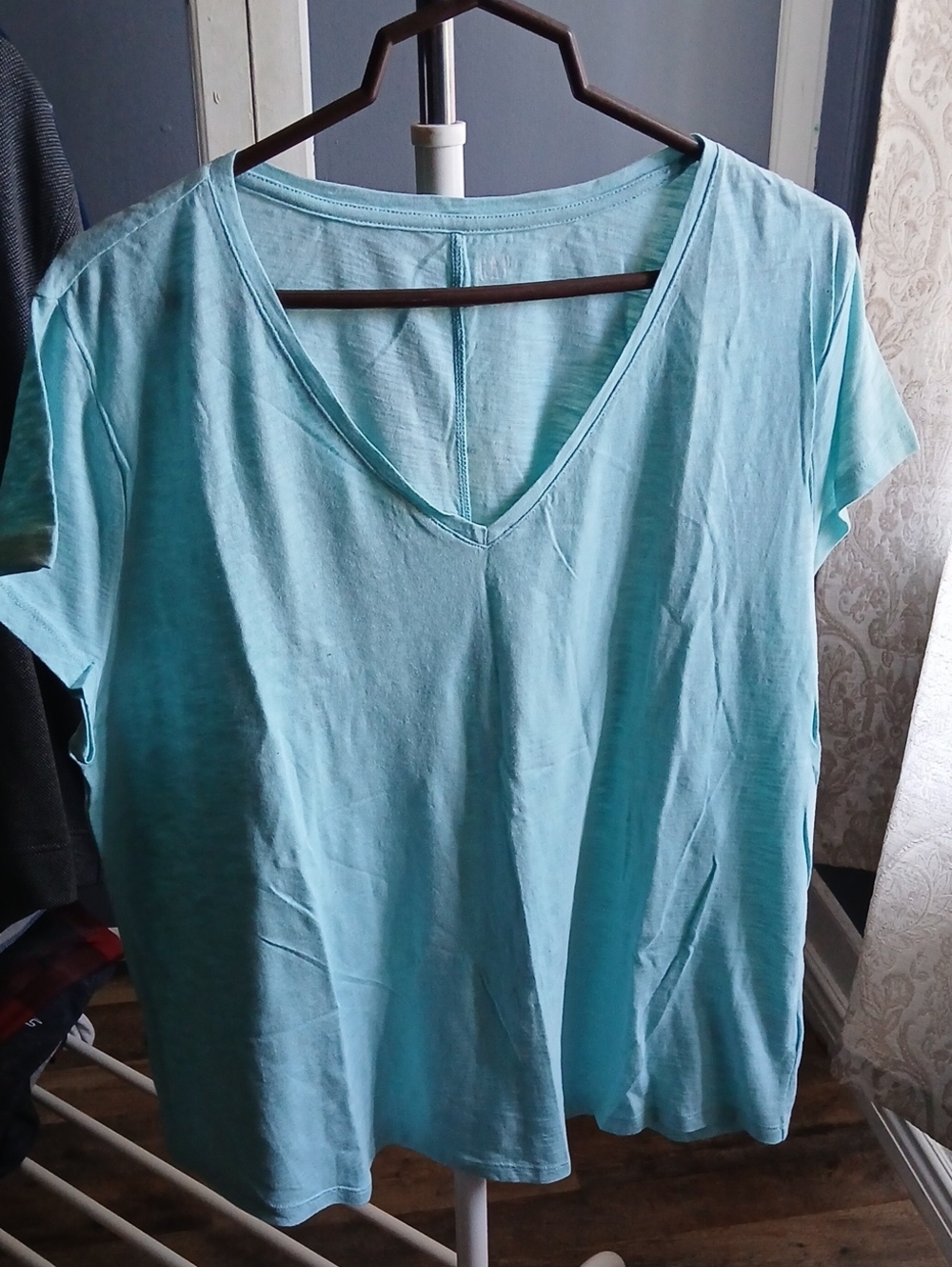 Women's V-Neck Short Sleeve Top - Ice Water Blue